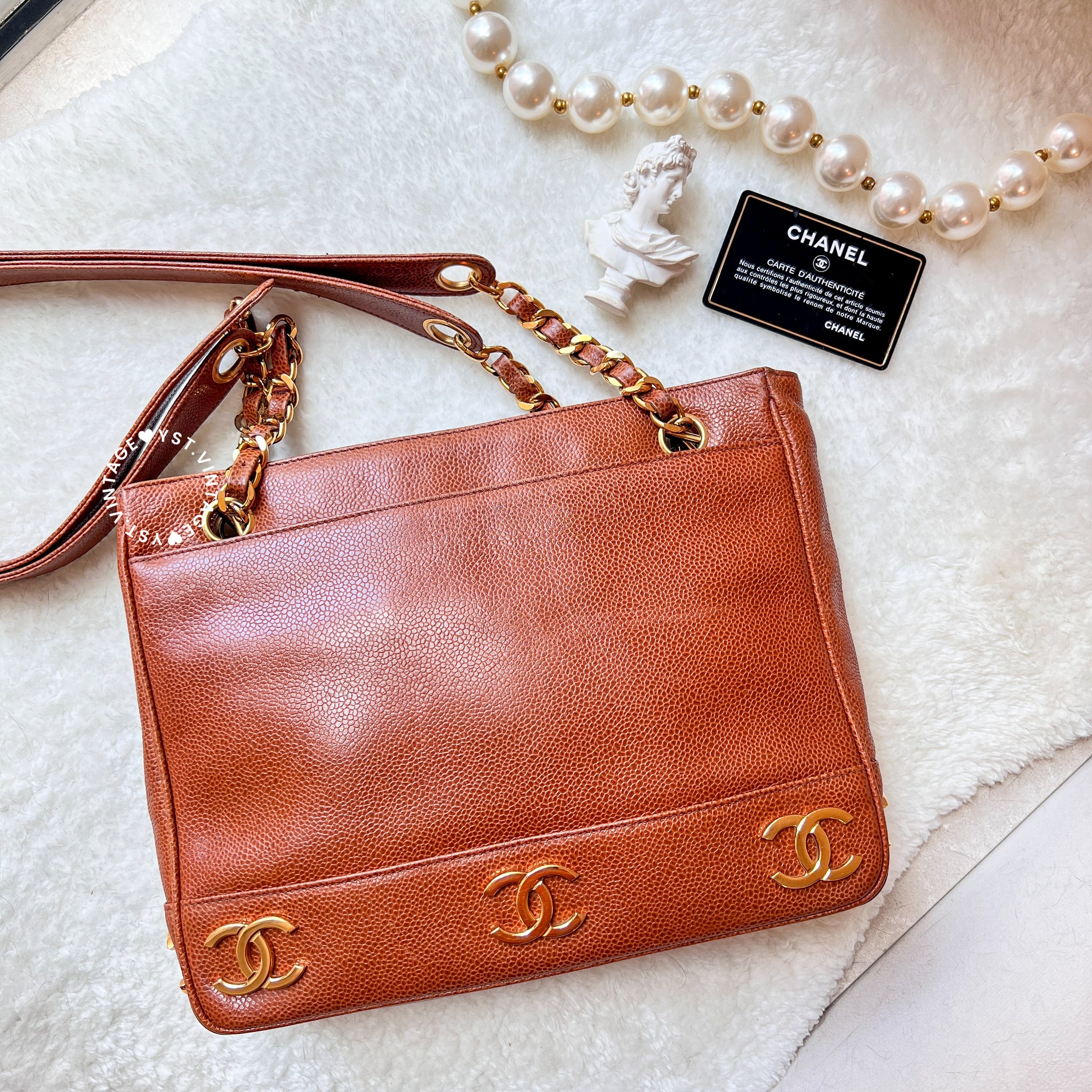 Vintage Chanel Coco Mark Caviar Shoulder Bag - Caramel Brown