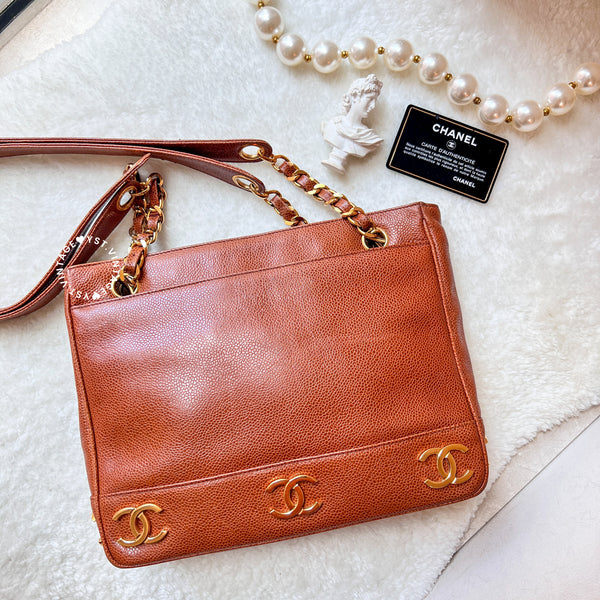 Vintage Chanel Coco Mark Caviar Shoulder Bag - Caramel Brown