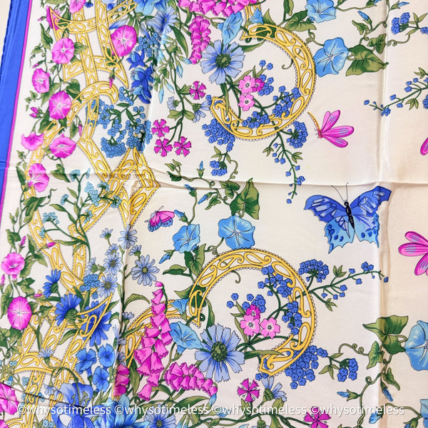 Vintage Dior Floral Garden Silk Scarf With Original Box