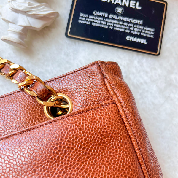 Vintage Chanel Coco Mark Caviar Shoulder Bag - Caramel Brown