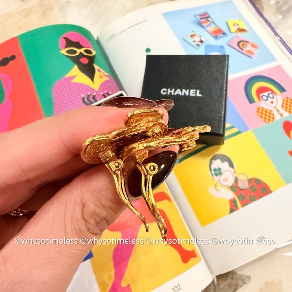 Vintage Chanel 24KGP Quilted Bird Motif Ear Clips