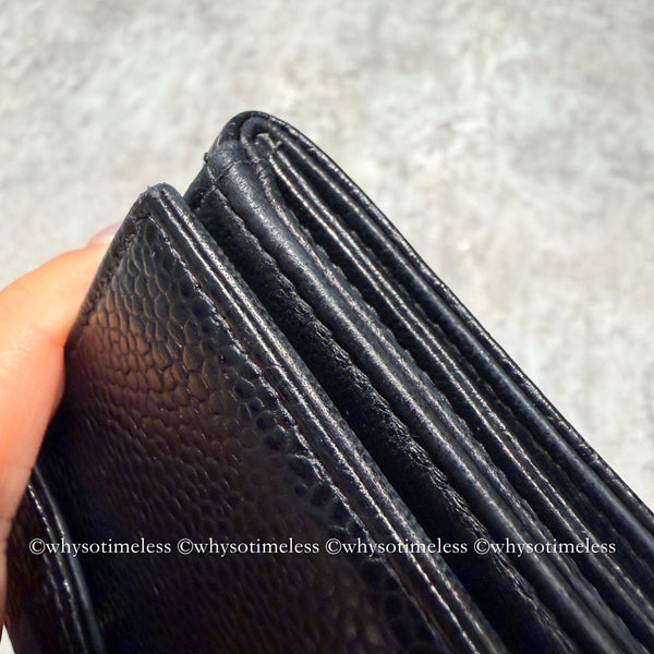 Vintage Chanel 2004-05'S Caviar Coco Short Wallet - Black 006