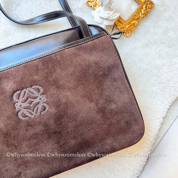 Vintage Loewe Suede Shoulder Bag - Brown