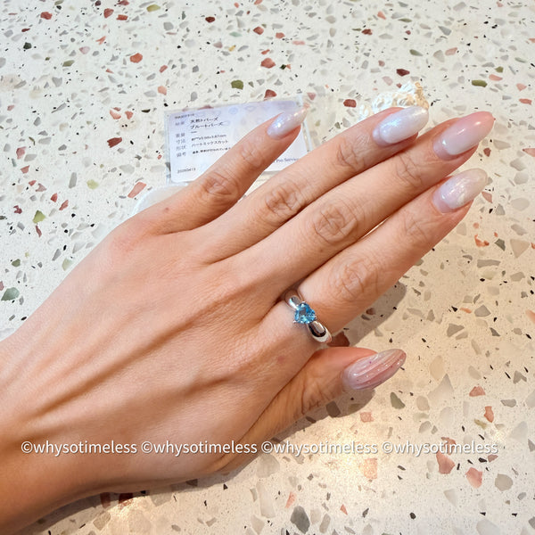 Natural Heart Shape Blue Topaz Silver Ring