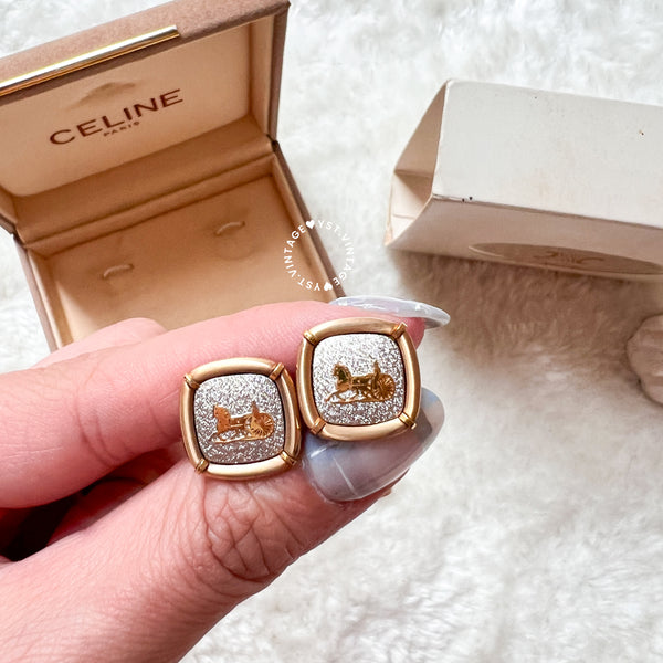 CELINE Horse Carriage Cufflinks Set with Original Box