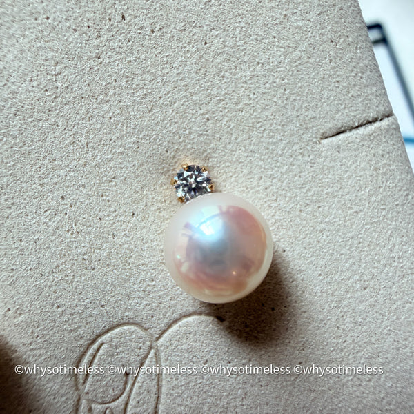 7.8mm Akoya PSL 天女 Diana 18KYG Earrings, D0.20ct
