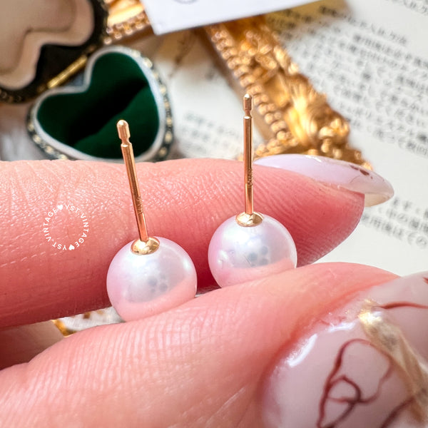 Japanese 6.5mm+ Akoya 18KYG Earrings with PSL mini card - Rose