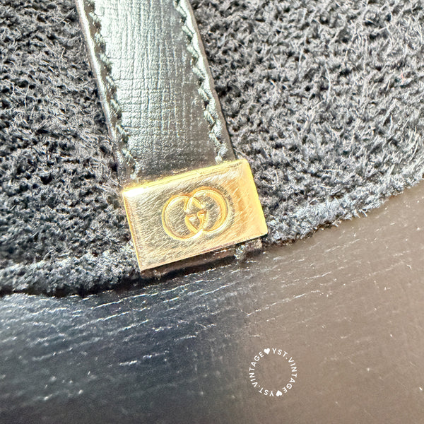 Vintage Gucci 1970's Suede & Box Leather Saddle Constance Bag - Black