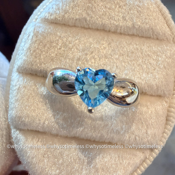 Natural Heart Shape Blue Topaz Silver Ring
