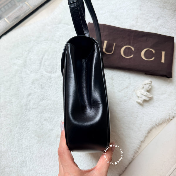 Vintage Gucci 1970's Suede & Box Leather Saddle Constance Bag - Black