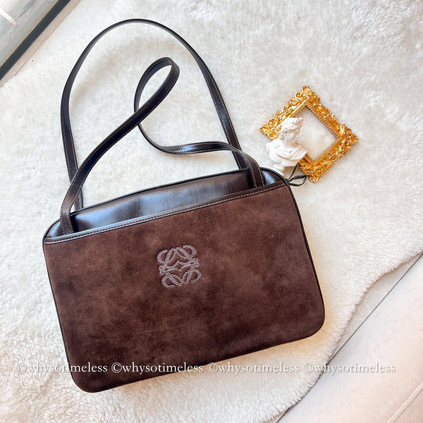 Vintage Loewe Suede Shoulder Bag - Brown