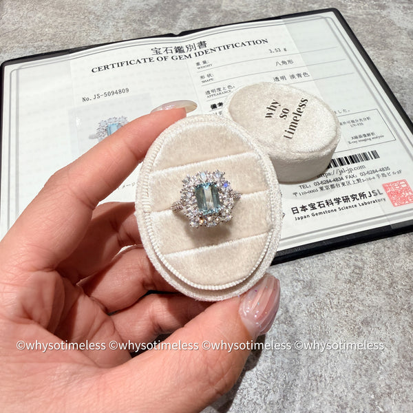 1.22ct Natural Emerald Cut Aquamarine Silver Ring