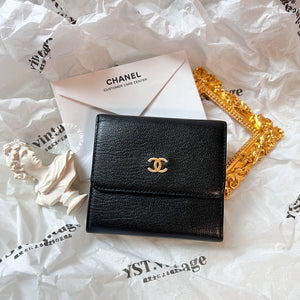 Vintage Chanel Mini Coco Mark Small Flap Wallet - Black