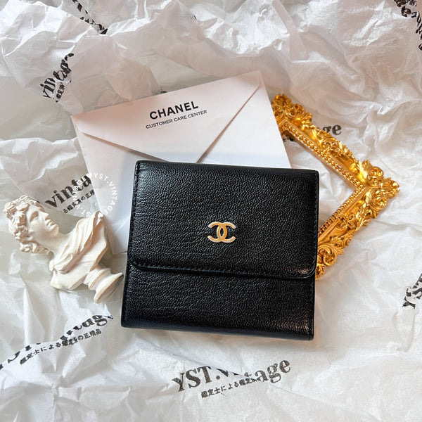 Vintage Chanel Mini Coco Mark Small Flap Wallet - Black