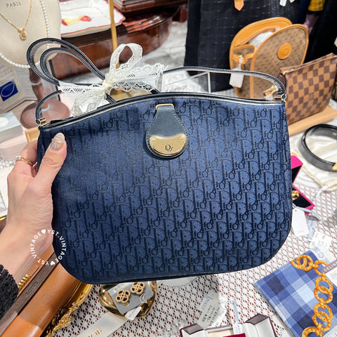 Vintage Dior Trotter Shoulder Bag - Navy