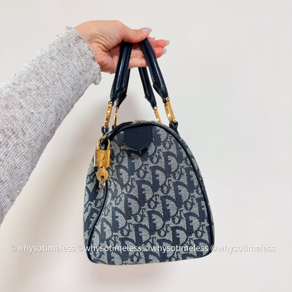 Vintage Dior Trotter 25cm Boston Bag - Navy 002
