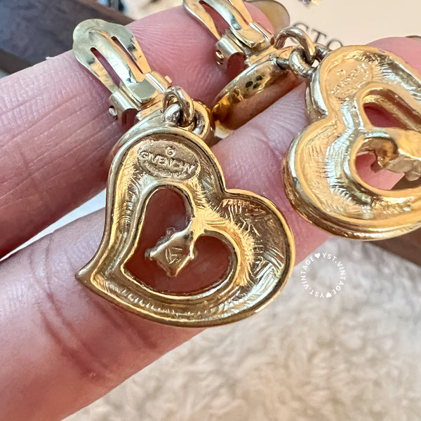 Vintage Givenchy Heart Ear Clips with Rhinestone