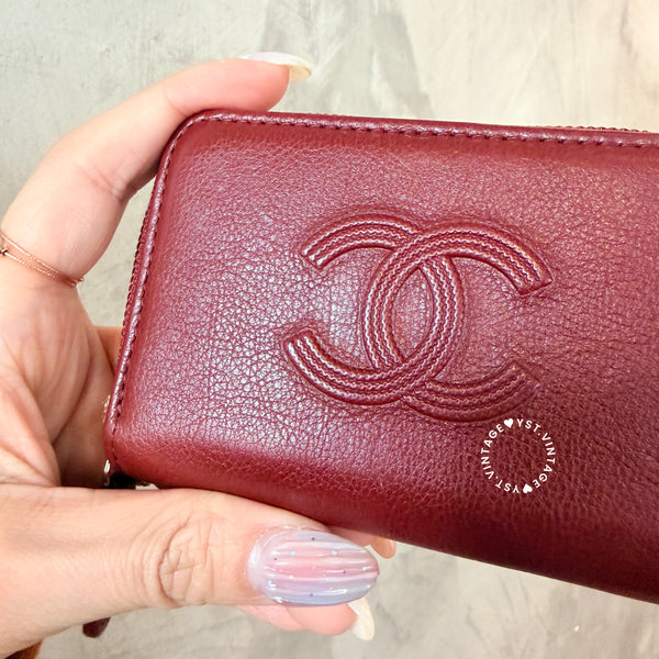 Pre-owned Chanel Coco Mark Card Holder / Coins Case - Burgundy