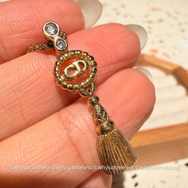 Vintag Dior CD Twist Ring Rhinestone Tassel Necklace
