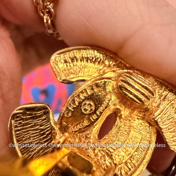 Vintage Chanel 24KGP Quilted Bird Motif Ear Clips