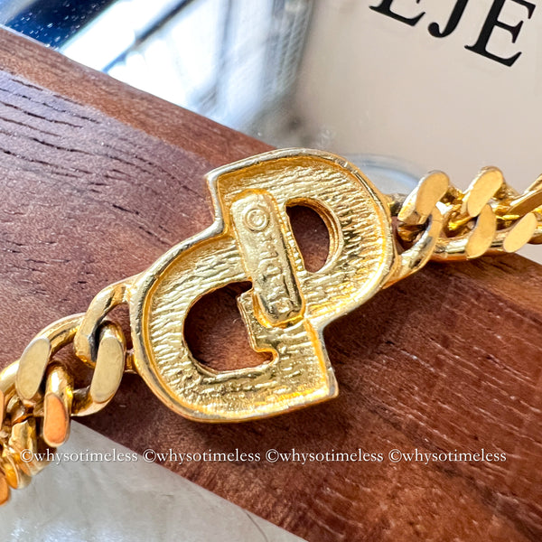 Vintage Dior CD Gold-Finish Metal with Rhinestone Bracelet