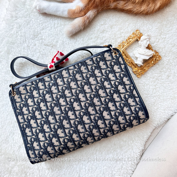 Vintage Dior Oblique Shoulder Bag - Navy