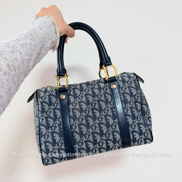 Vintage Dior Trotter 25cm Boston Bag - Navy 002