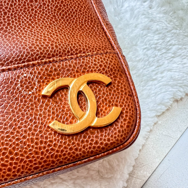 Vintage Chanel Coco Mark Caviar Shoulder Bag - Caramel Brown