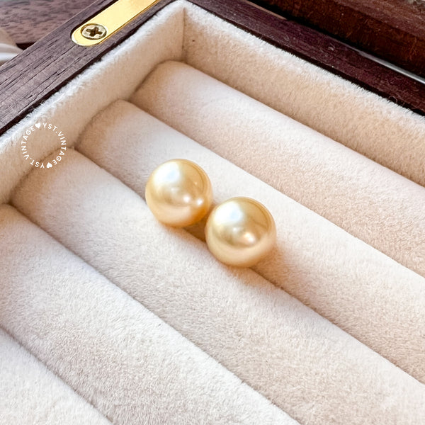 9-10mm 南洋金珠 The South Sea Gold Pearl 18KYG Earrings - Middle Gold