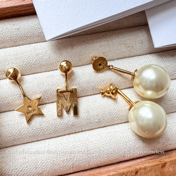 Pre-owned Dior Pearl Tribales Letter M & Star Gold-Finish Metal Earrings