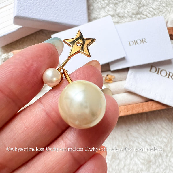 Pre-owned Dior Pearl Tribales Letter M & Star Gold-Finish Metal Earrings
