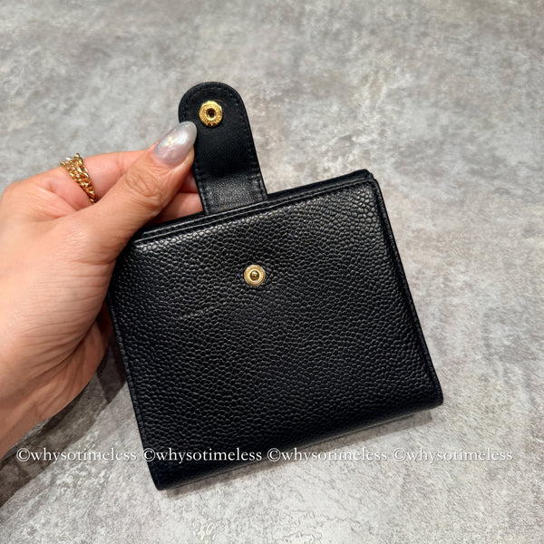 Vintage Chanel 2004-05'S Caviar Coco Short Wallet - Black 006