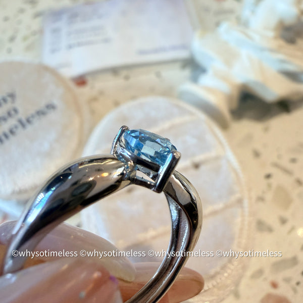 Natural Heart Shape Blue Topaz Silver Ring
