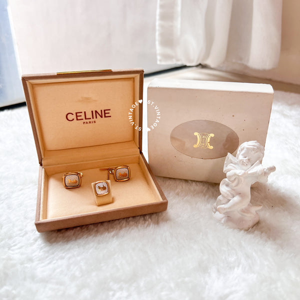 CELINE Horse Carriage Cufflinks Set with Original Box