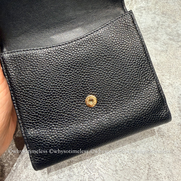 Vintage Chanel 2004-05'S Caviar Coco Short Wallet - Black 006