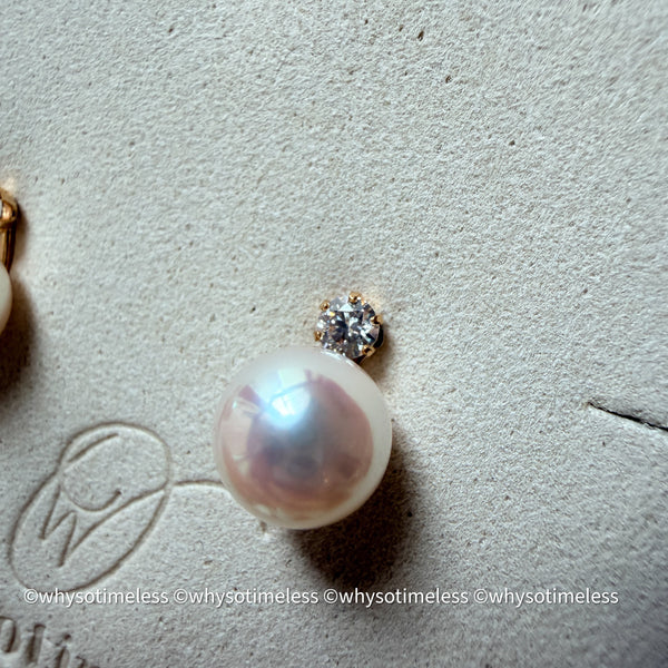 7.8mm Akoya PSL 天女 Diana 18KYG Earrings, D0.20ct