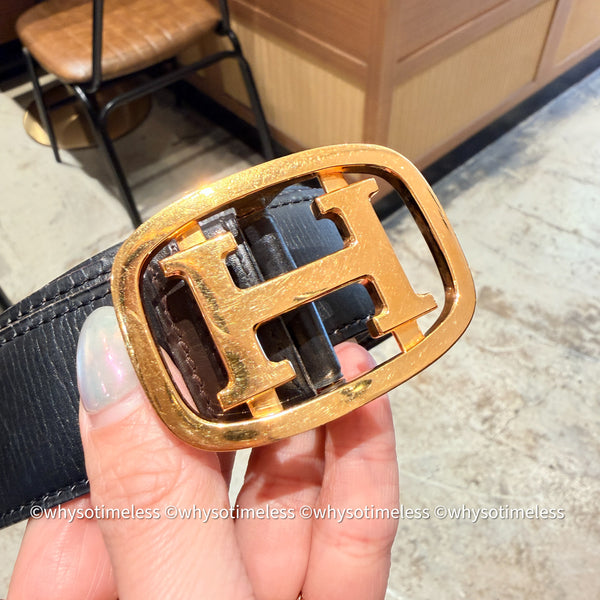 Vintage HERMÈS 1978’s Brevete H Belt Buckle & Reversible Leather Strap - GHW