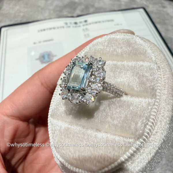 1.22ct Natural Emerald Cut Aquamarine Silver Ring