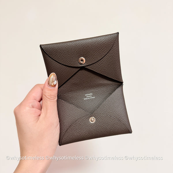 Pre-owned 2023's Hermès Calvi Card Holder - Ébène