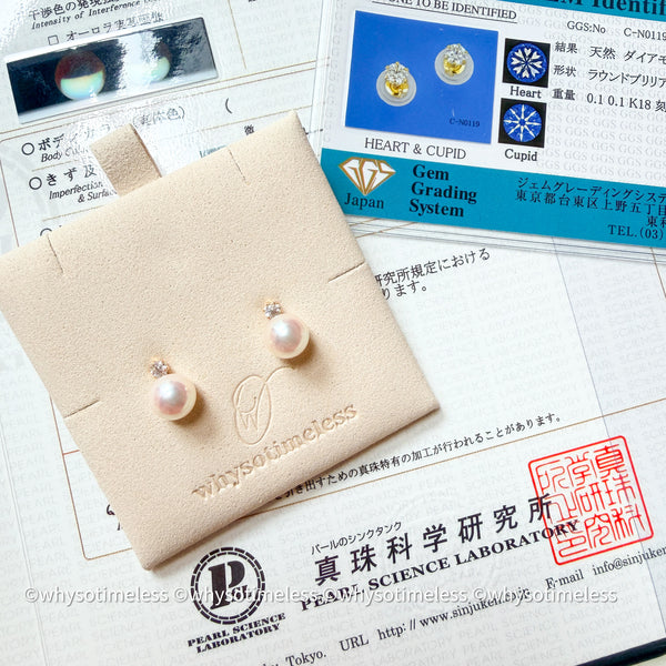 7.8mm Akoya PSL 天女 Diana 18KYG Earrings, D0.20ct