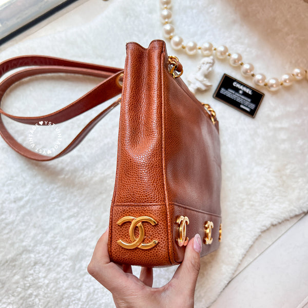 Vintage Chanel Coco Mark Caviar Shoulder Bag - Caramel Brown