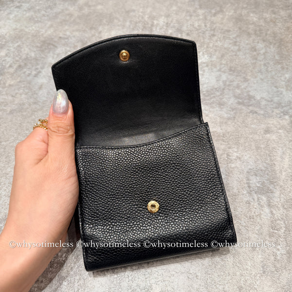 Vintage Chanel 2004-05'S Caviar Coco Short Wallet - Black 006