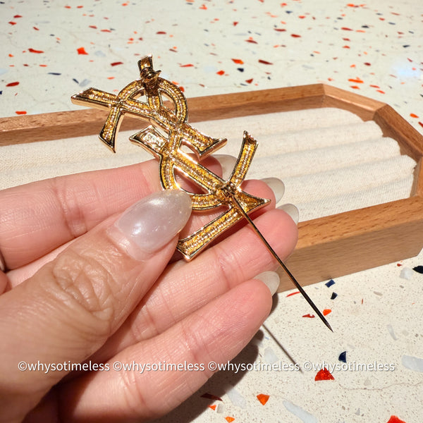 Vintage YSL Gold-Finish Metal Brooch