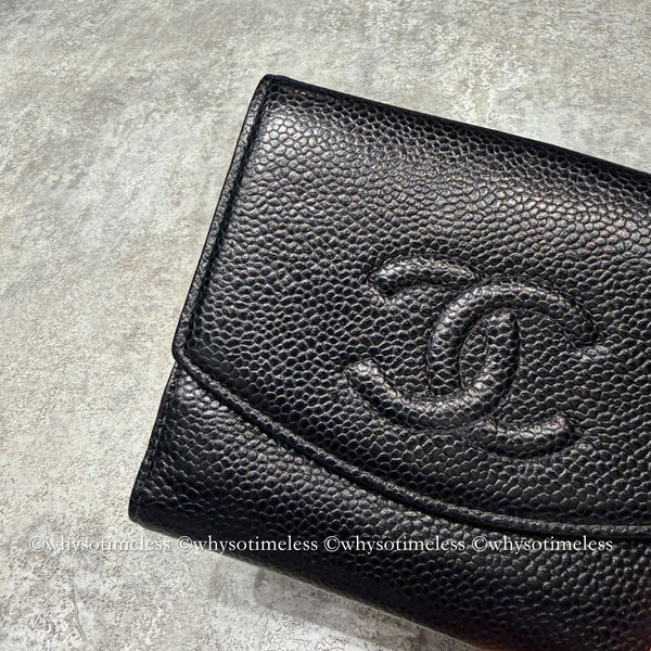 Vintage Chanel 2004-05'S Caviar Coco Short Wallet - Black 006