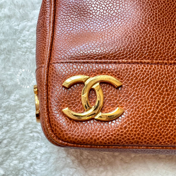 Vintage Chanel Coco Mark Caviar Shoulder Bag - Caramel Brown