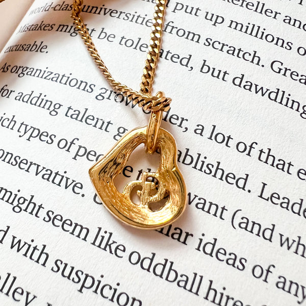 Vintage Dior Gold-Finish Metal Heart Shape CD Necklace