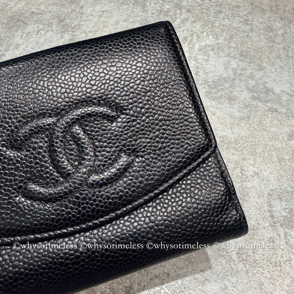 Vintage Chanel 2004-05'S Caviar Coco Short Wallet - Black 006