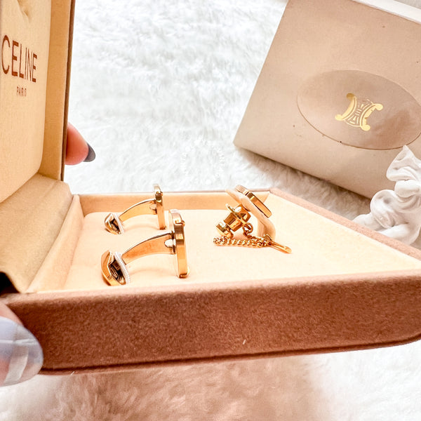 CELINE Horse Carriage Cufflinks Set with Original Box