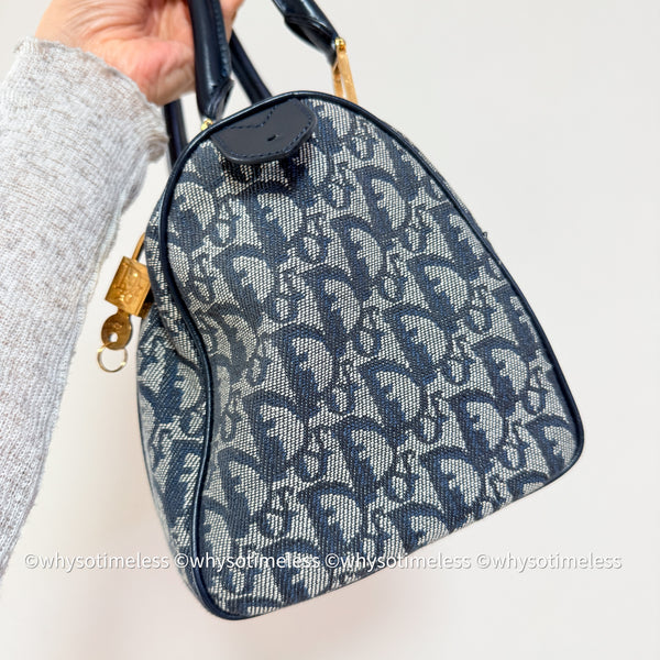 Vintage Dior Trotter 25cm Boston Bag - Navy 002