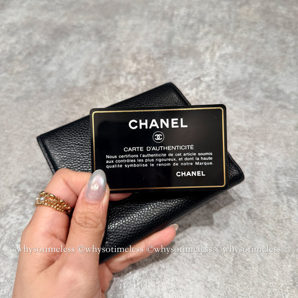 Vintage Chanel 2004-05'S Caviar Coco Short Wallet - Black 006
